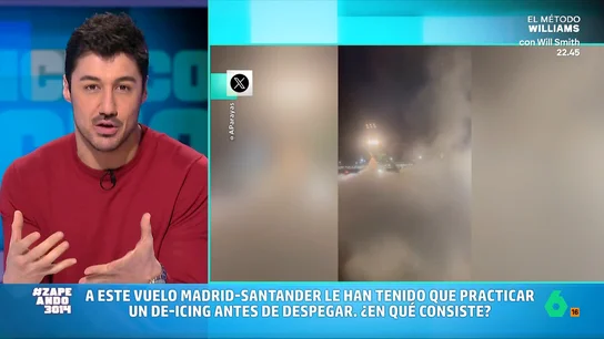 Francisco Cacho explica qué es el 'de-icing', un procedimiento muy usado en aviación, en vídeo El meteorólogo de laSexta explica en qué consiste este procedimiento al que se recurre cuando los aviones están cubiertos de hielo, nieve o escarcha. El mismo permite que puedan llevar a cabo el despegue con seguridad.