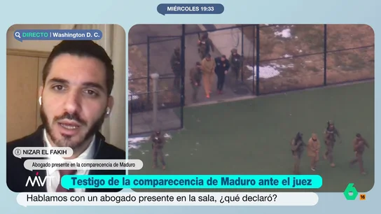 Nizar El Fakih, abogado venezolano presente en la vista de Maduro en EEUU: "Verlo fue muy impactante" El abogado, que lleva siete años en EEUU, pudo asistir a la vista que se celebró en el tribunal federal de Nueva York. El expresidente venezolano generó "un momento de tensión importante" que provocó que cambiara su conducta.