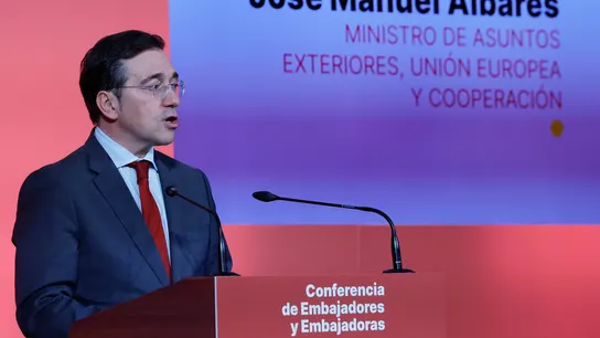 El ministro de Asuntos Exteriores, José Manuel Albares, durante la clausura la X Conferencia de embajadores. El ministro de Asuntos Exteriores, José Manuel Albares, durante la clausura la X Conferencia de embajadores.
