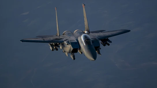 Imagen de archivo de un avión de combate F-15E de Estados Unidos Imagen de archivo de un avión de combate F-15E de Estados Unidos