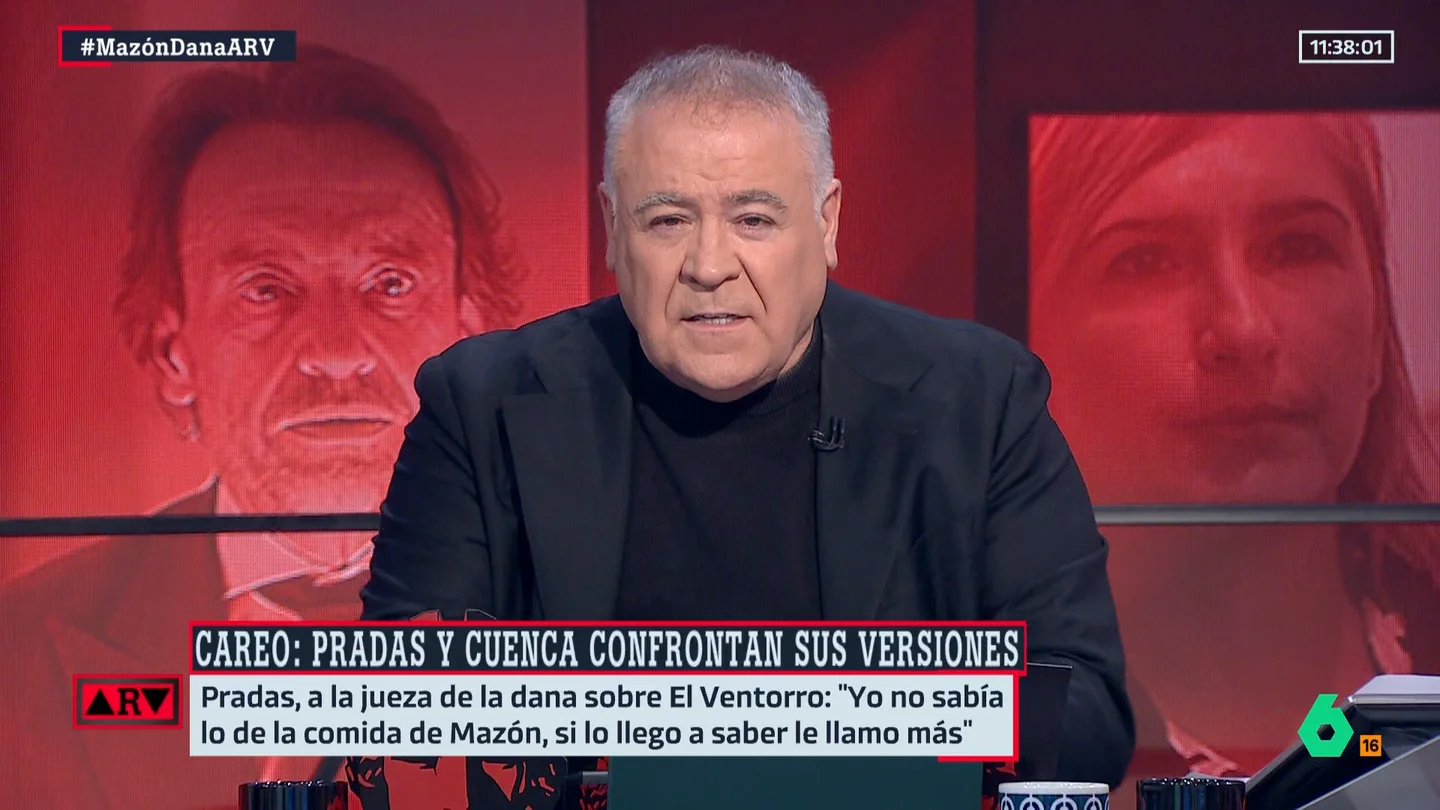 Ferreras, tras devolver el exjefe de gabinete de Mazón su móvil con todo borrado: "Mazón y Cuenca se han estado riendo de los muertos" Ferreras, tras devolver el exjefe de gabinete de Mazón su móvil con todo borrado: "Mazón y Cuenca se han estado riendo de los muertos"