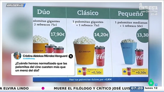 "¿Cuándo hemos normalizado que las palomitas del cine cuesten más que un menú del día?": la reflexión de Aruser@s "¿Cuándo hemos normalizado que las palomitas del cine cuesten más que un menú del día?": la reflexión de Aruser@s