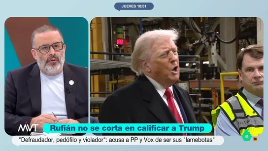 Edu Galán, tajante sobre el "colaboracionismo de libro" de Vox con Trump: "En un país serio serían juzgados por alta traición" Edu Galán hace una rotunda reflexión tras las palabras de Gabriel Rufián contra Donald Trump y la actitud de "lamebotas" de PP y Vox. En este vídeo, el escritor considera que el portavoz de ERC "se queda corto" con el apelativo.