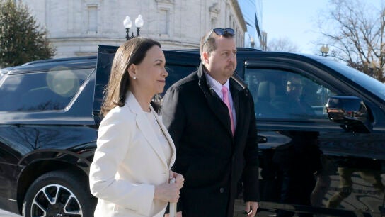 Mar&iacute;a Corina Machado a su llegada a la Casa Blanca este jueves.