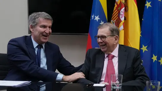 El líder del PP, Alberto Núñez Feijóo durante la reunión que ha mantenido este jueves con el opositor venezolano Edmundo González en Madrid. El líder del PP, Alberto Núñez Feijóo durante la reunión que ha mantenido este jueves con el opositor venezolano Edmundo González en Madrid.