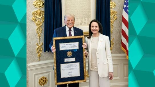 Mar&iacute;a Corina Machado entrega su Premio Nobel de la Paz a Donald Trump