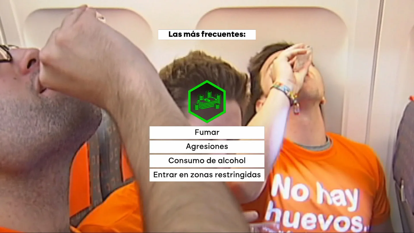 Pasajeros bebiendo alcohol en un avión Pasajeros bebiendo alcohol en un avión