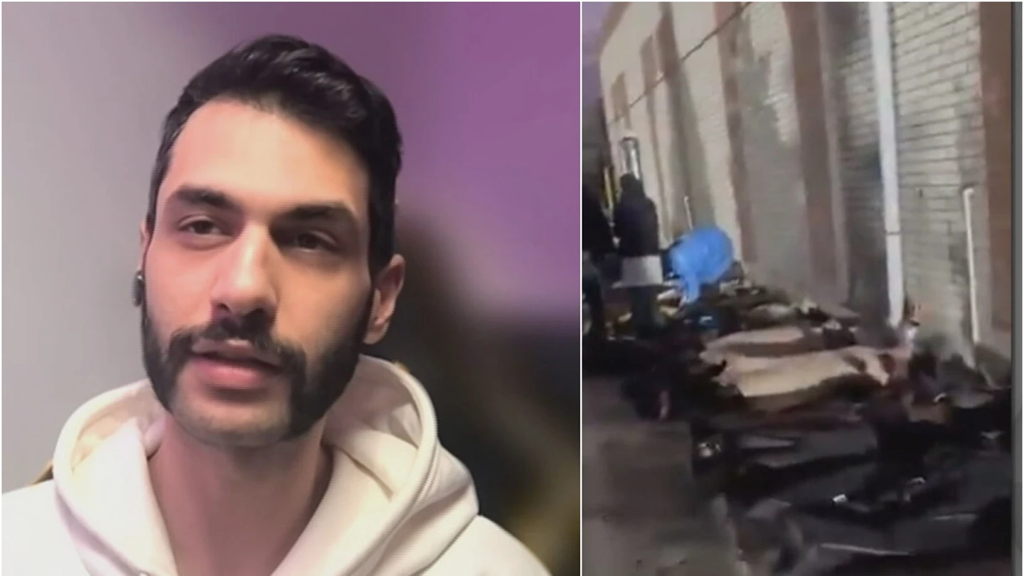 A la izquierda, un iraní residente en España; a la derecha, fila de cadáveres en Irán A la izquierda, un iraní residente en España; a la derecha, fila de cadáveres en Irán