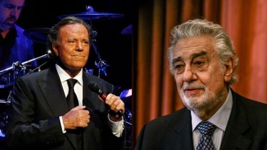 Los cantantes Julio Iglesias y Pl&aacute;cido Domingo.
