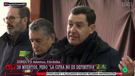 El presidente de la Junta de Andalucía, Juanma Moreno, comparece desde Adamuz