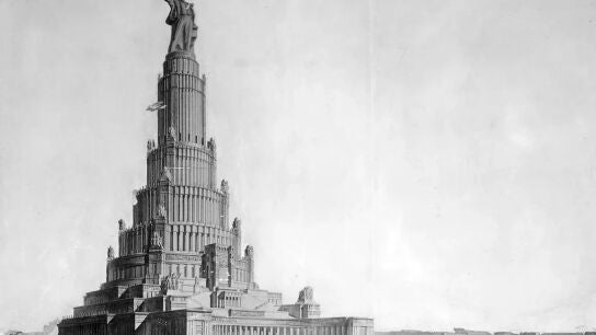 Ilustraci&oacute;n del proyecto inconcluso del Palacio de los Soviets. 