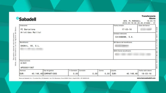 Uno de los cheques que demuestran cómo el Barça pagó 8,4 millones a Negreira durante 17 años. Uno de los cheques que demuestran cómo el Barça pagó 8,4 millones a Negreira durante 17 años.