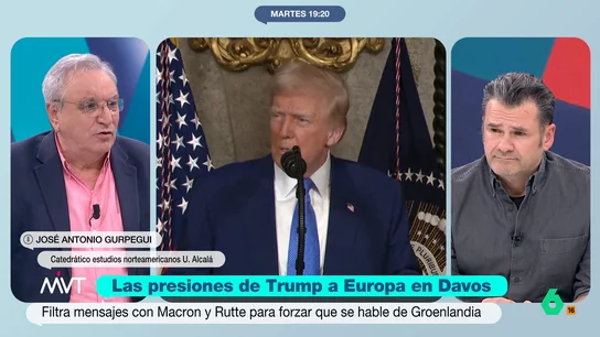 Gurpegui, ante la última amenaza arancelaria de Trump: "Tiene que llegar un momento en que Europa ponga pie en pared" José Antonio Gurpegui, catedrático de Estudios Norteamericanos en la Universidad de Alcalá, reflexiona en este vídeo sobre la última amenaza de aranceles de Trump a Europa por Groenlandia, que define como "Pedro y el lobo".