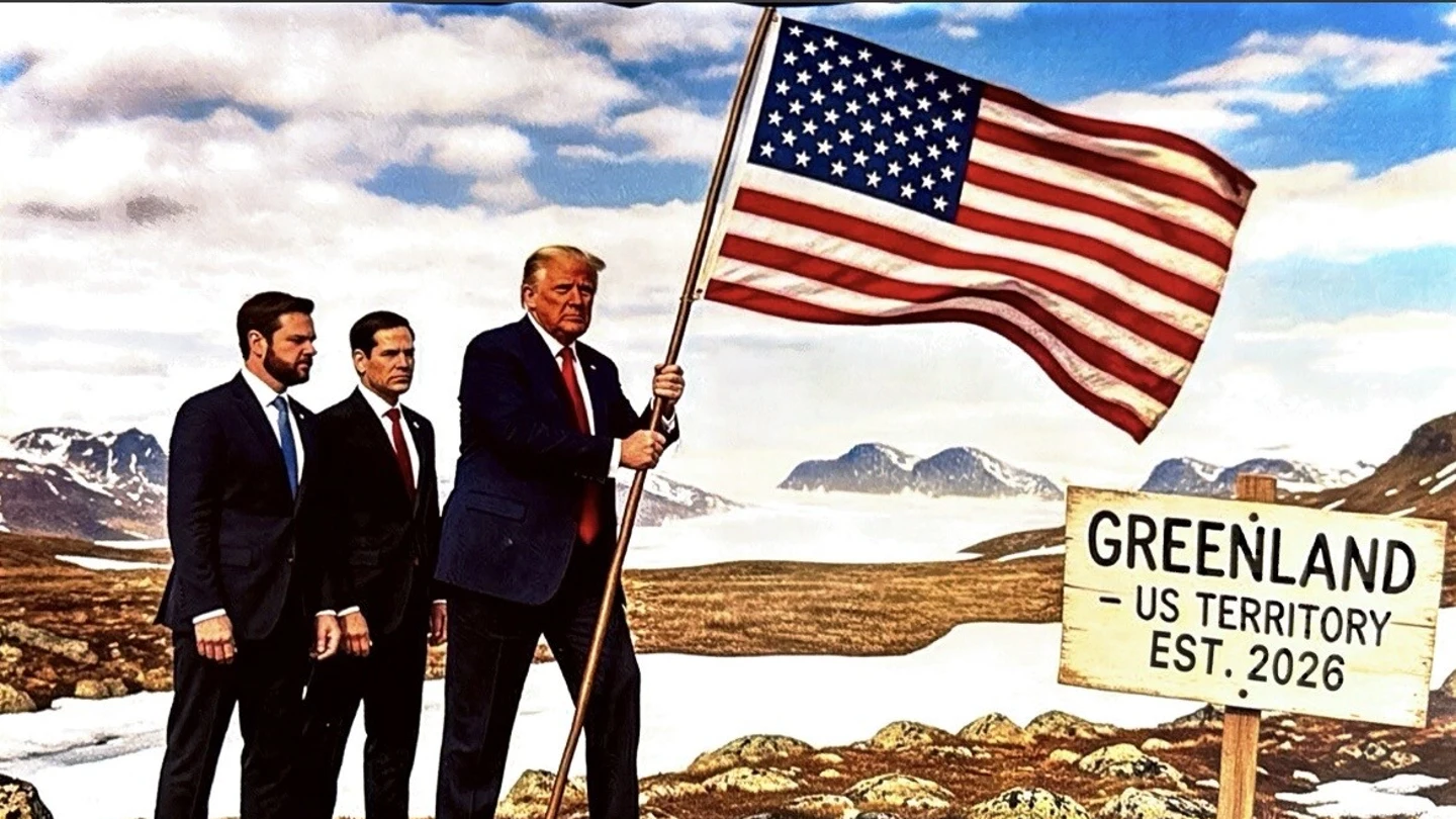 Imagen generada por inteligencia artificial | Trump pone la bandera de Estados Unidos en Groenlandia Imagen generada por inteligencia artificial | Trump pone la bandera de Estados Unidos en Groenlandia