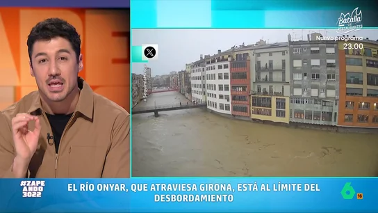 Francisco Cacho explica cómo ha afectado la borrasca Harry a Cataluña, en vídeo El meteorólogo de laSexta señala que este temporal ha provocado fuertes lluvias que han provocado que, por ejemplo, el caudal del río Onyar haya alcanzado los 700 metros cúbicos por segundo.