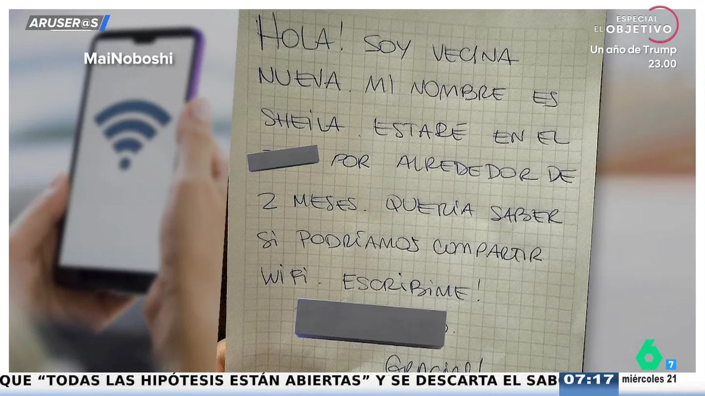 El cartel de una nueva vecina pidiendo wifi desata la polémica: "Es tener un poco de jeta" El cartel de una nueva vecina pidiendo wifi desata la polémica: "Es tener un poco de jeta"