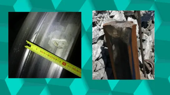 Muescas presentes en la rueda derecha del eje 13 del tren de Iryo y posible punto de colisión con la cabeza del carril Muescas presentes en la rueda derecha del eje 13 del tren de Iryo y posible punto de colisión con la cabeza del carril