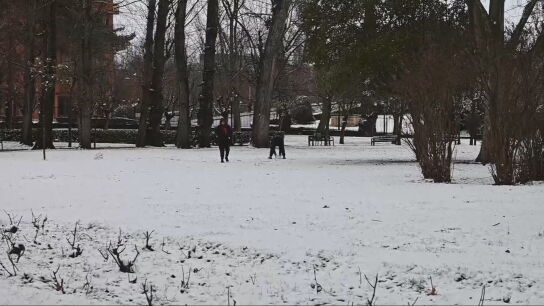 Imagen de un parque completamente nevado en Le&oacute;n