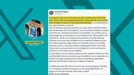 Mensaje de Consuelo en Ord&oacute;&ntilde;ez en X en respuesta a Isabel D&iacute;az Ayuso. 