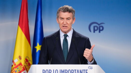 El l&iacute;der del PP, Alberto N&uacute;&ntilde;ez Feij&oacute;o, comparece desde la sede de G&eacute;nova del PP