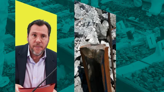 Óscar Puente y un trozo de raíl del tramo de Adamuz. Óscar Puente y un trozo de raíl del tramo de Adamuz.