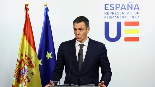 El presidente del Gobierno, Pedro Sánchez, comparece desde Bruselas El presidente del Gobierno, Pedro Sánchez, comparece desde Bruselas