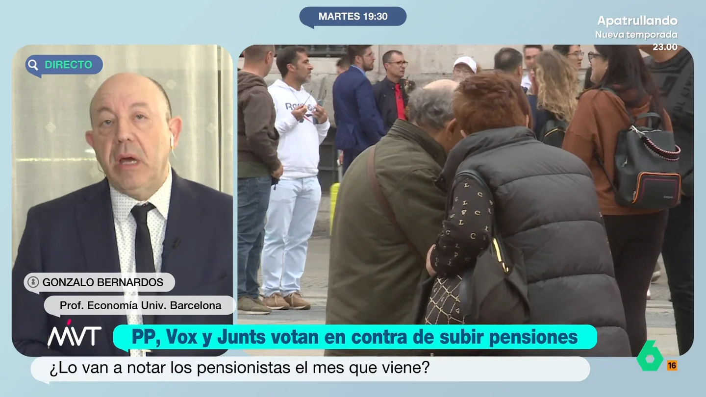 Gonzalo Bernardos: "Estas dificultades que tiene el gobierno no las tendría si tuviera Presupuestos" El economista señala que está asegurado que la mayoría de los pensionistas vean incrementada su pensión en un 2,7%. Además, añade que entre los que menos cobran este incremento pueda alcanzar el 11,4%.