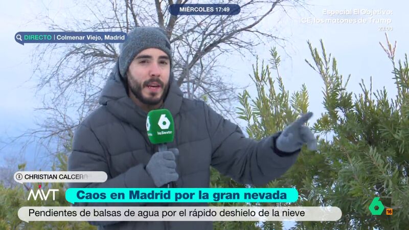 Cristian Calcerrada muestra los estragos de 'Kristin' en Colmenar: "Ver&aacute;n la nieve, lo que no van a sentir es el fr&iacute;o que hace"