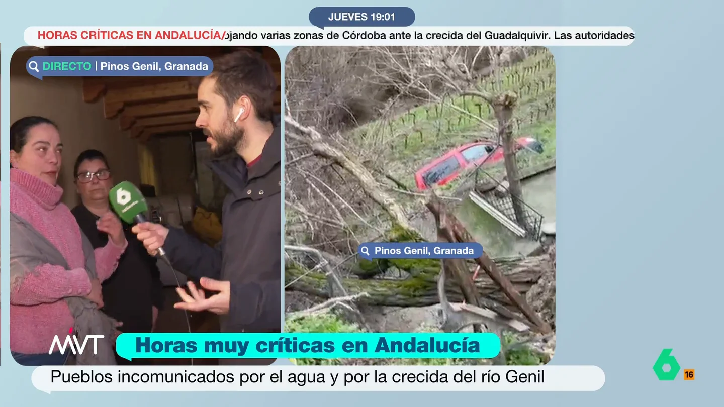 Una vecina de Pinos Genil relata los angustiosos momentos vividos debido a la borrasca Leonardo: "Hubo momentos de mucha tensión" Francisca señala que es la primera vez que ve una lluvia torrencial de esta magnitud. Frente a su casa, la fuerza del agua ha provocado que se caiga parte de una terraza y la acera.