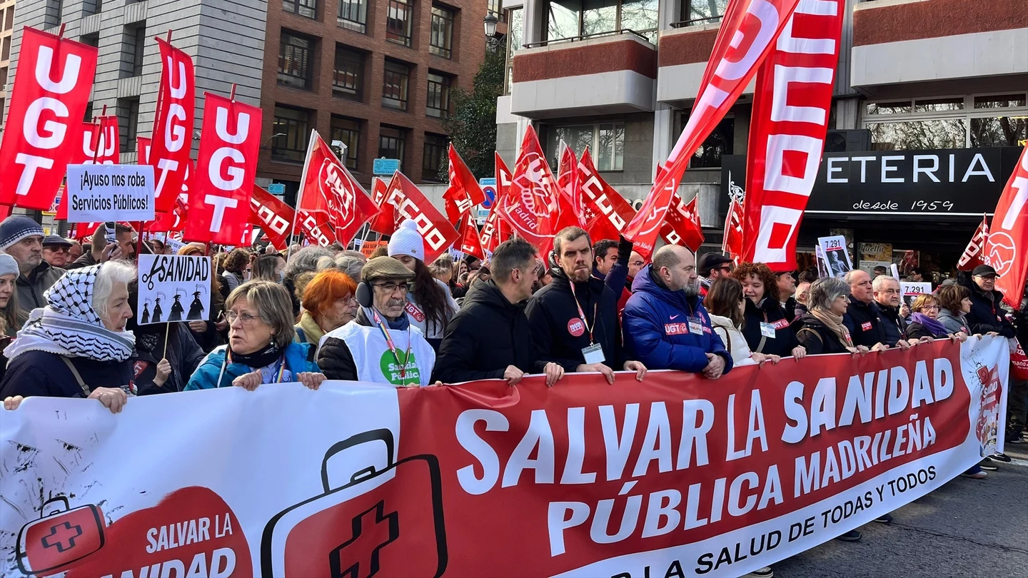 Cabecera de la manifestación por la sanidad pública en Madrid. Cabecera de la manifestación por la sanidad pública en Madrid.