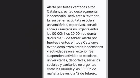 Cataluña lanza un ES-Alert, suspende clases y actividad sanitaria no urgente mientras Barcelona pide no sacar basura a la calle por los fuertes vientos