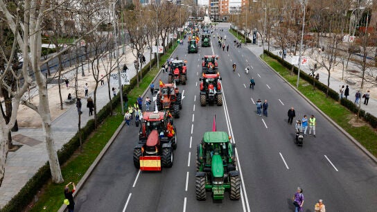Foto de archivo de agricultores y ganaderos en una tractorada de protesta en Madrid. 