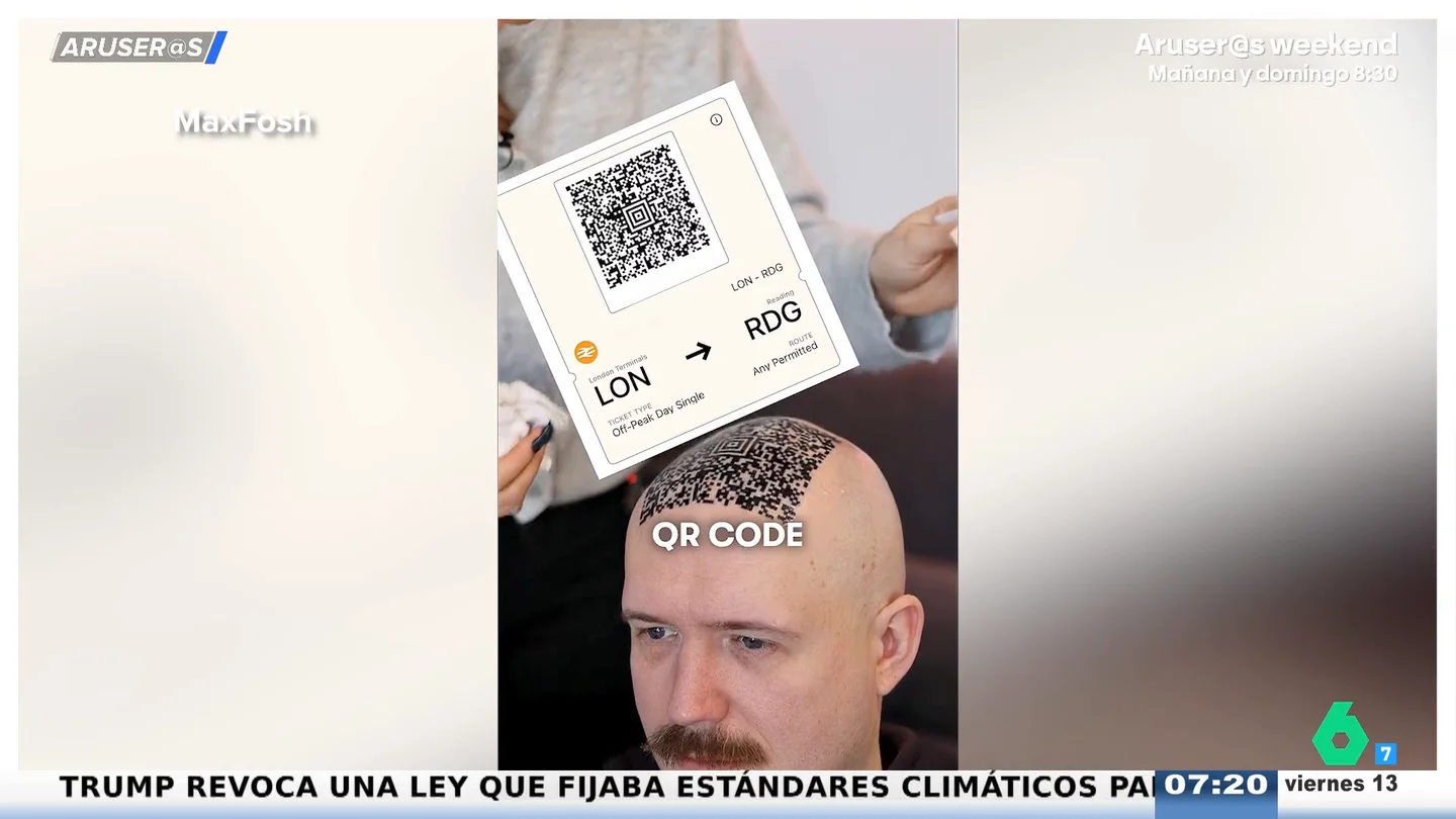 Alfonso Arús alucina con el QR en la calva como billete de tren: "¡Lo voy a copiar!" Alfonso Arús alucina con el QR en la calva como billete de tren: "¡Lo voy a copiar!"