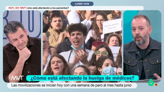 Antonio Maestre: "No es compatible pedir trabajar menos horas y que te dejen, después de una guardia, ir al sector privado a trabajar" "No puede ser que tú pienses que trabajas demasiadas horas y que exijas que se te permita, después de una guardia, irte al sector privado a trabajar", opina Antonio Maestre sobre una de las reivindicaciones de la huelga de médicos.
