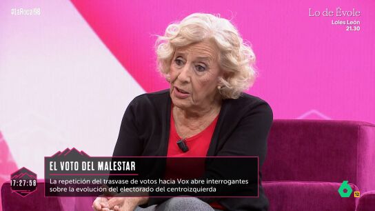 Manuela Carmena, sobre el 'voto del malestar': "Gran parte de lo que sucede se debe a un alejamiento de la clase pol&iacute;tica"
