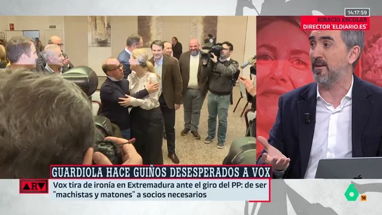 Ignacio Escolar, sobre el apoyo de Guardiola al "feminismo de Vox": "Lo que está haciendo es terrorífico, impresentable y una falta de principios" Ignacio Escolar, sobre el apoyo de Guardiola al "feminismo de Vox": "Lo que está haciendo es terrorífico, impresentable y una falta de principios"