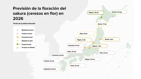 Previsión floración cerezos en Japón Previsión floración cerezos en Japón