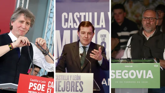 Carlos Martínez (PSOE), Alfonso Fernández Mañueco (PP) y Carlos Pollán (Vox), en sendos mítines en precampaña en Castilla y León Carlos Martínez (PSOE), Alfonso Fernández Mañueco (PP) y Carlos Pollán (Vox), en sendos mítines en precampaña en Castilla y León
