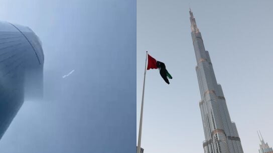 Un misil iran&iacute; sobrevuela el Burj Khalifa, que ha sido evacuado.