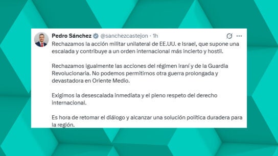 Mensaje de Pedro S&aacute;nchez tras el ataque a Ir&aacute;n. 
