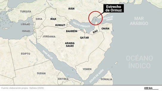Imagen de un mapa con el Estrecho de Ormuz marcado Imagen de un mapa con el Estrecho de Ormuz marcado