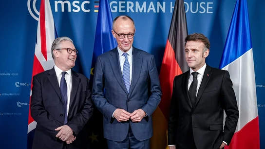 Imagen de archivo de Macron, Merz y Starmer Imagen de archivo de Macron, Merz y Starmer