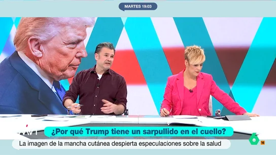 Iñaki López, sobre el sarpullido de Donald Trump: "Podemos descartar que se trate de un chupón de Melania" Este lunes, durante su comparecencia, el presidente de Estados Unidos dejaba a la vista un tremendo sarpullido en su cuello. Según su médico personal, Trump está utilizando "una crema médica como tratamiento preventivo".