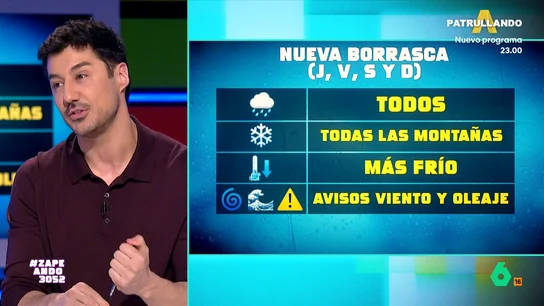 "No lavéis el coche esta semana": Francisco Cacho adelanta el tiempo que viene con la borrasca Regina Esta semana decimos adiós al buen tiempo con la llegada de la borrasca Regina, que dejará lluvia, viento y nieve. Así lo explica Francisco Cacho, que en este vídeo adelanta que el finde será frío y lluvioso porque llega otra borrasca.