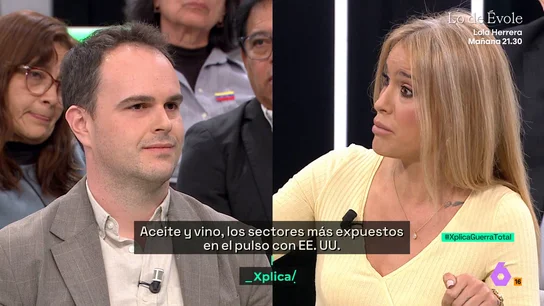 Afra Blanco, al empresario que carga contra la postura del Gobierno frente a Trump: "Si ves perdido a Sánchez, a Feijóo y a Abascal..." Afra Blanco, al empresario que carga contra la postura del Gobierno frente a Trump: "Si ves perdido a Sánchez, a Feijóo y a Abascal..."