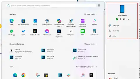 Así se ha integrado enlace móvil en el menú de inicio de Windows Así se ha integrado enlace móvil en el menú de inicio de Windows