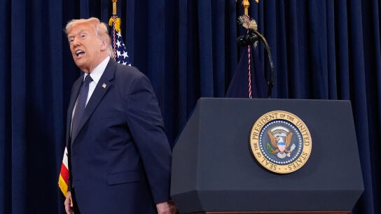 El presidente de EEUU, Donald Trump, tras su comparecencia de este martes