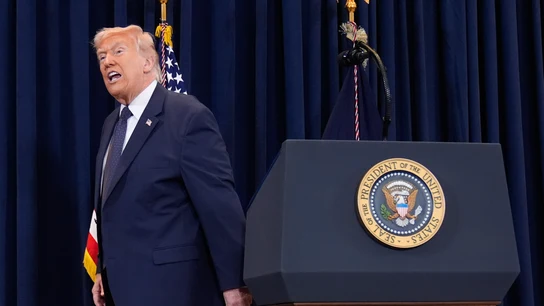 El presidente de EEUU, Donald Trump, tras su comparecencia de este martes El presidente de EEUU, Donald Trump, tras su comparecencia de este martes