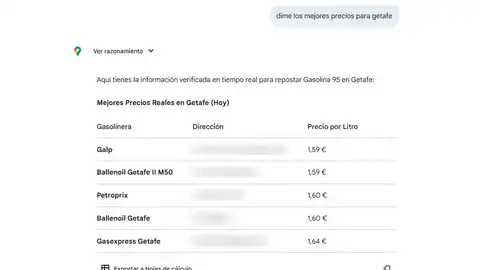 Listado de estaciones de servicio elaborado por Gemini Listado de estaciones de servicio elaborado por Gemini