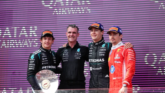 Kimi Antonelli, George Russell y Charles Leclerc Kimi Antonelli, George Russell y Charles Leclerc